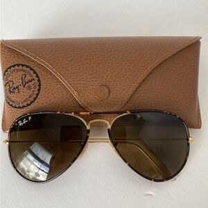 Ray-Ban RARE Polarized Aviators Sunglasses Tortoise Metal Frame Brown Lens Sz M
